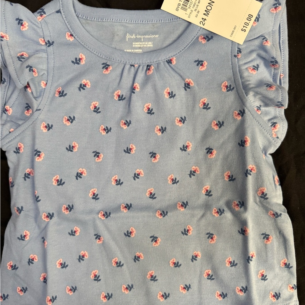 NEW First Impressions Blue and Pink Floral Kids Tee
